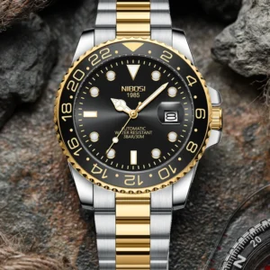 NIBOSI Limited GMT Watches Men's Top Brand Luxury Auto Date Quartz Men Watch Stainless Steel Waterproof Luminous Business Watch