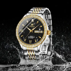 OLEVS Original Fashion Men's Watches Diamond Dial Waterproof Luminous Quartz Watch for Man Week Calendar Business Brand Watch