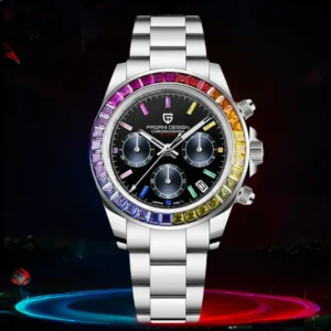 PAGANI DESIGN new rainbow bezel men's quartz stainless steel 100M waterproof men's watch VK63 sapphire chronograph