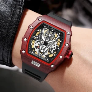 GLENAW Brand Automatic Mechanical Watch Men Casual Sport Rubber Strap Wristwatch Luminous Waterproof Mechanical Watches Relogio