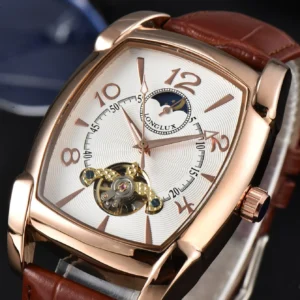 Men automatic watch tourbillon phase of the moon mechanical watches leather waterproof skeleton mens watch gift