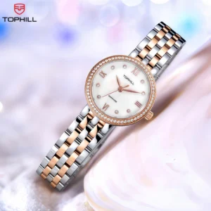 TOPHILL Women’s Dress watch Quartz Luxury Sapphire Cubic zirconia Rose gold silver bracelet 3ATM Gift for her
