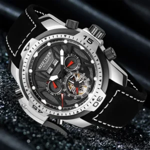 Reef Tiger Men Automatic Watch 46mm Military Mechanical Wristwatch Luminous Waterproof Perpetual Calendar Year Month Week Date