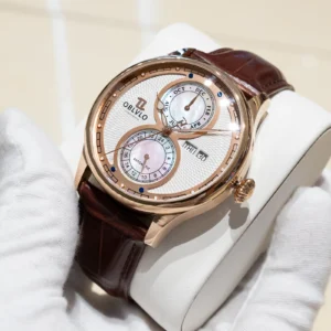 OBLVLO Luxury Men's Mechanical Watch 24-Hour Date Calendar Multifunctional Leather Automatic Wristwatch Fashionable Watch AM-PW